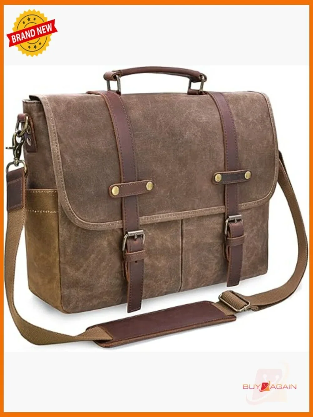 Waterproof Vintage Leather Canvas Messenger Bag 15.6